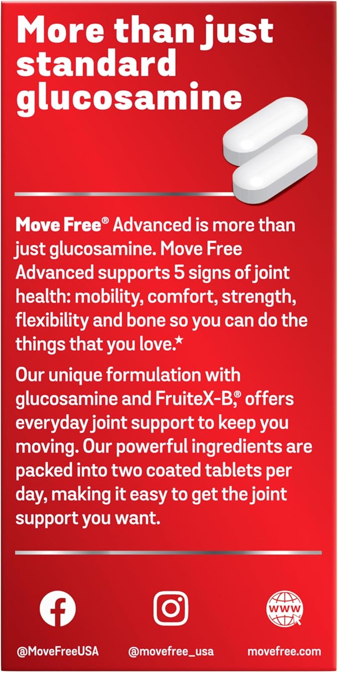 Move Free Advanced Glucosamine Chondroitin + Calcium Fructoborate Joint Support Supplement, Supports Mobility Comfort Strength Flexibility & Bone - 160 Tablets (80 servings)*