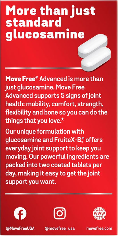 Move Free Advanced Glucosamine Chondroitin + Calcium Fructoborate Joint Support Supplement, Supports Mobility Comfort Strength Flexibility & Bone - 160 Tablets (80 servings)*