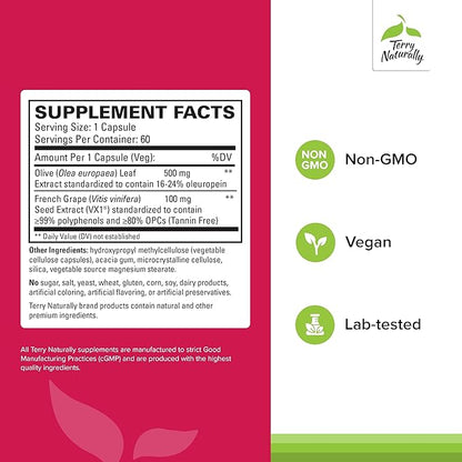 Terry Naturally Blood Pressure Health - Healthy Blood Flow & Circulation Support Supplement - Heart Health Supplement with Antioxidants - Cardiovascular Support - 60 Capsules