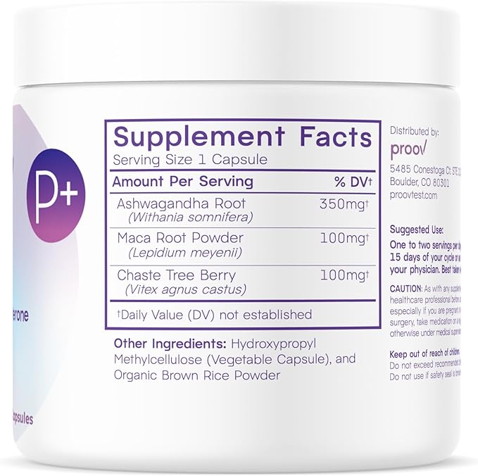 Proov - Pro - Promotes Progesterone Production - Hormone Balance for Women - Fertility & Menopause Support - Vitex, Ashwagandha, Maca - Herbal Supplement – 30 Capsules - 2 Month Supply