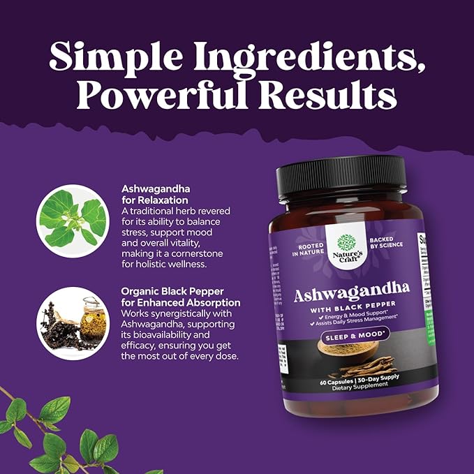 Best Ashwagandha Root Powder Capsules 1300 mg – Premium Relaxation Sleep Natural Supplement – Calming Energy Rejuvenate 100% Pure Potent Ingredients for Women and Men 30 Servings per Container