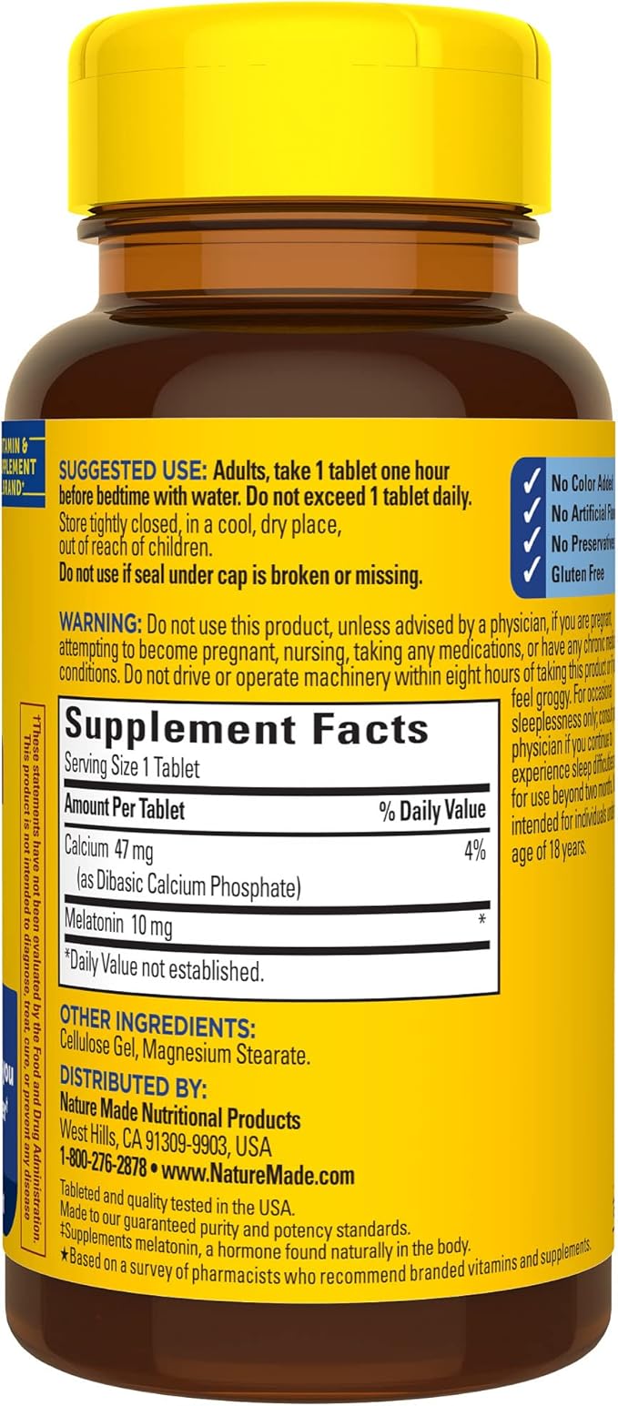 Nature Made Melatonin 10mg Extra Strength Tablets, Dietary Supplement for Restful Sleep, 30 Count, 30 Day Supply