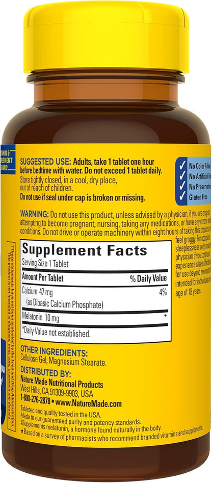 Nature Made Melatonin 10mg Extra Strength Tablets, Dietary Supplement for Restful Sleep, 30 Count, 30 Day Supply