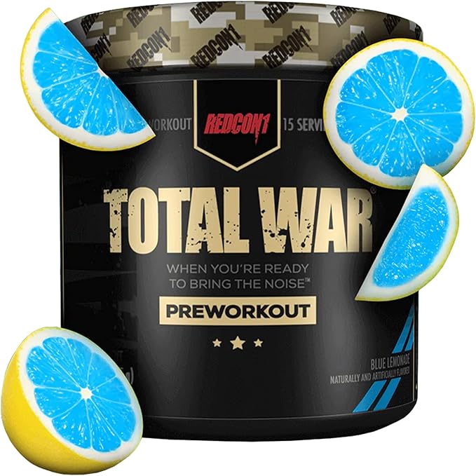 REDCON1 Total War Pre Workout Powder, Blue Lemonade - Endurance, Alertness, Pump Boosting Citrulline Malate & Beta Alanine - Fast Acting, Caffeinated Preworkout for Men & Women (15 Servings)