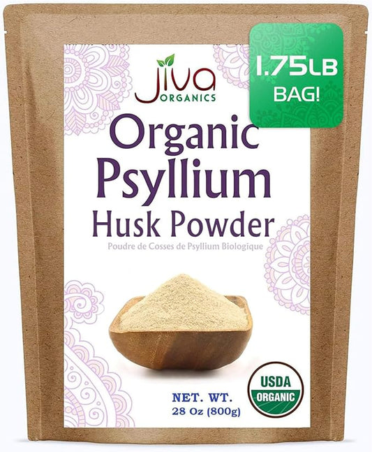Jiva Organics Whole Psyllium Husk (Isabgol) 1.75 LB (28 Oz) Jumbo Bag - Non-GMO, Unflavored - Keto Friendly, Soluble Fiber