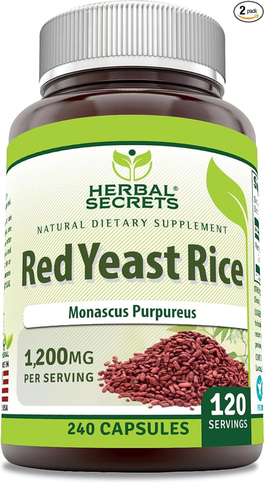 Herbal Secrets Red Yeast Rice 1200 Mg per Serving, 240 Veggie Capsules Supplement | Non-GMO | Gluten Free | Made in USA