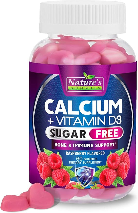 Sugar Free Calcium Gummy Bites Plus 400 IU Vitamin D3, Bone Health & Immune Support, Supports Bone Strength - Chewable Calcium Nutrition Supplement, Non-GMO, Berry Flavor Chews - 60 Gummies