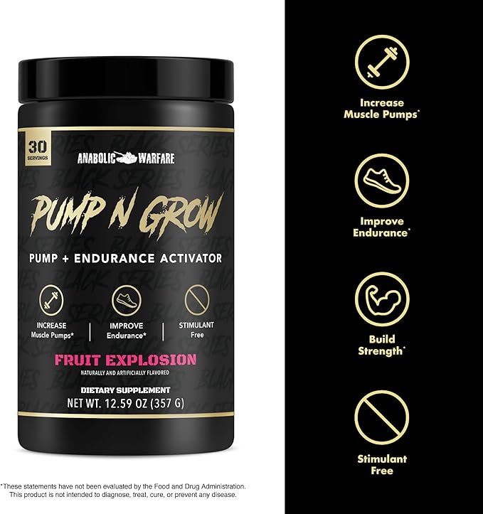Anabolic Warfare Pump-N-Grow Muscle Pump Supplement Caffeine Free Pre Workout with L-Citrulline, L-Arginine, Beta-Alanine (Au Naturel – 30 Servings)