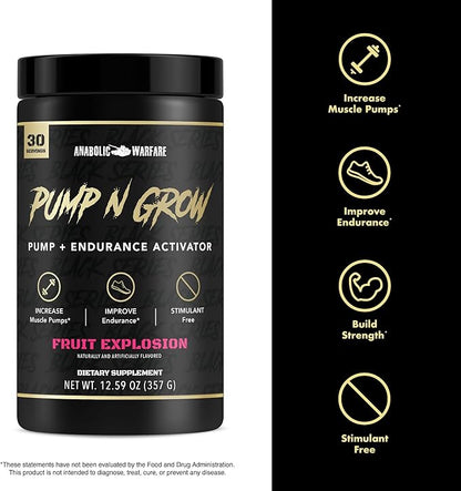Anabolic Warfare Pump-N-Grow Muscle Pump Supplement Caffeine Free Pre Workout with L-Citrulline, L-Arginine, Beta-Alanine (Au Naturel – 30 Servings)