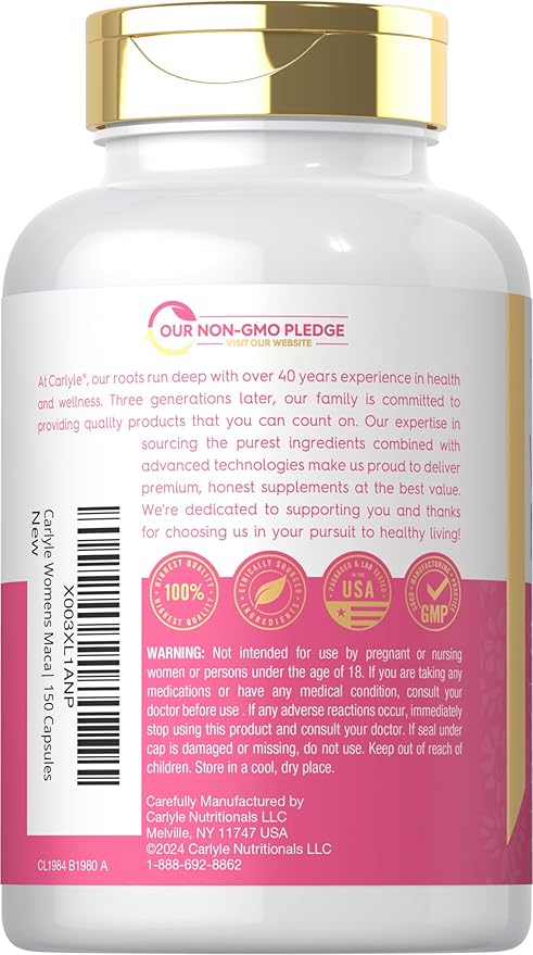 Carlyle Maca Root Capsules for Women 3200mg | 150 Count | Non-GMO, Gluten Free Supplement | for Her