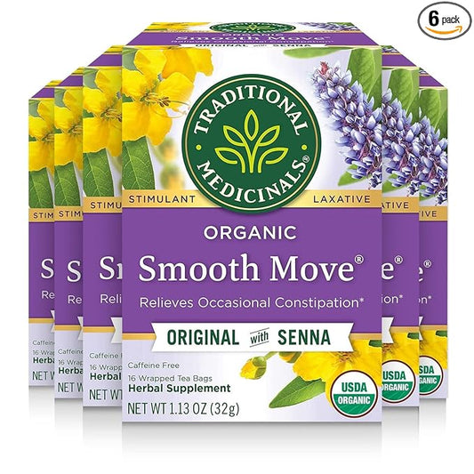 Traditional Medicinals Tea, Organic Smooth Move, Relieves Occasional Constipation, Senna, 96 Tea Bags (6 Pack)