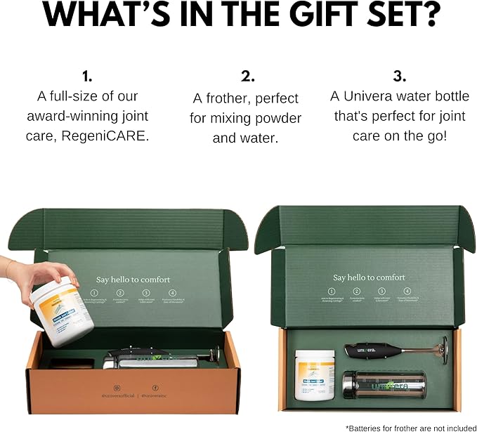 Univera RegeniCARE Gift Set with Bottle and Frother – Joint Support with Glucosamine, Univestin, MSM, Chondroitin – 30 Servings, Mango Flavor