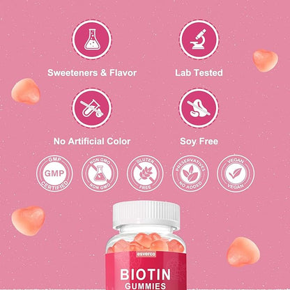 Biotin 10000mcg Keratin Collagen Gummies Supplements Hair Skin and Nails Vitamins Gummies Daily Hair Nail Growth & Strengthener Gummies for Women Vegan Biotin and Vitamin C Gummy 60 Count