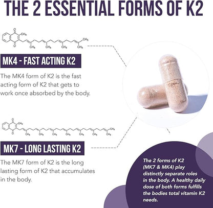 Total K2® | Vitamin K2 as MK7 & MK4 | Plus K1 & Vitamin D3 Cofactor - 620 mcg K2 per Serving - All-Trans MK7 from MenaQ7® - Full-Spectrum Vitamin K - Vegan, Organic Certified (60 Capsules)