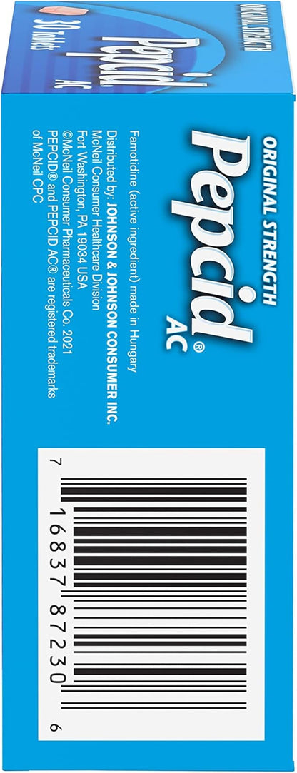 Pepcid AC Original Strength Heartburn Relief Tablets, OTC Medicine Prevents & Relieves Heartburn Due to Acid Indigestion & Sour Stomach, 10mg Famotidine Acid Reducer, Fast-Acting, 30 ct