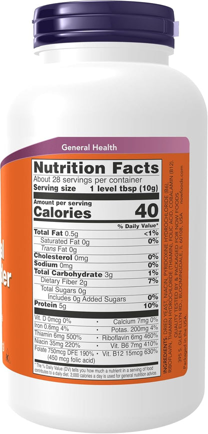 NOW Foods Supplements, Nutritional Yeast Powder Fortified with Additional B-Vitamins, 10-Ounce