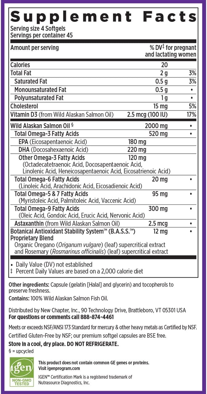 New Chapter Wholemega for Moms Fish Oil Supplement - Prenatal DHA with Omega-3 + Vitamin D3 for Prenatal & Postnatal Support - 180 ct, 500mg Softgels