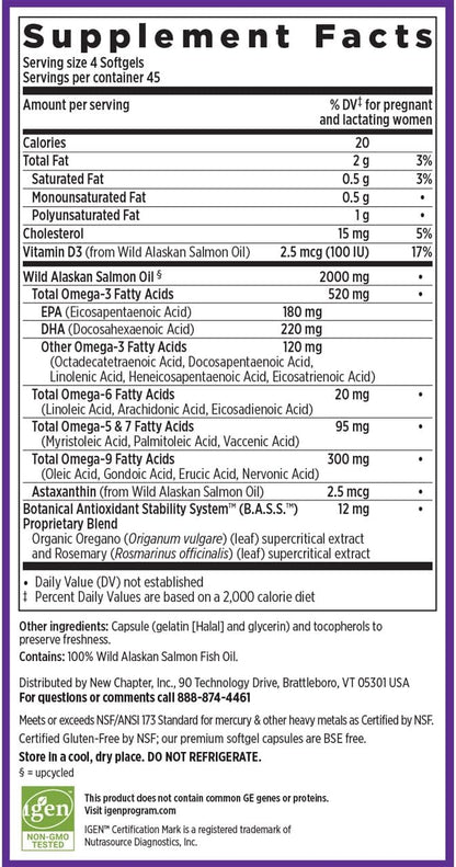 New Chapter Wholemega for Moms Fish Oil Supplement - Prenatal DHA with Omega-3 + Vitamin D3 for Prenatal & Postnatal Support - 180 ct, 500mg Softgels