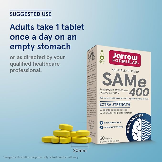 Jarrow Formulas SAMe 400 mg, Supports Joint Health, Liver Function, Brain Metabolism, 30 Tablets, Up To a 30 Day Supply