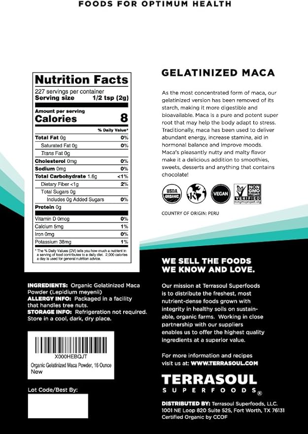 Terrasoul Superfoods Organic Gelatinized Maca Powder, 2 Lbs - Premium Quality | Recommended Use: Supports Increased Stamina & Energy | Gelatinized for Easy Digestion