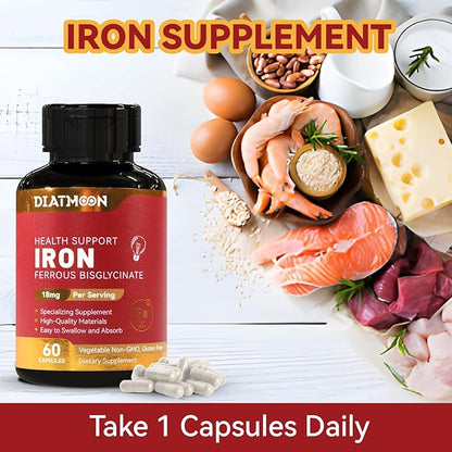 Iron Supplement, High Potency Iron 18 mg, as Ferrous Bisglycinate, for Women & Men, Easily Absorbed, Non-Gluten, GMOs-Free, 60 Count Veg Capsules (Pack of 2)