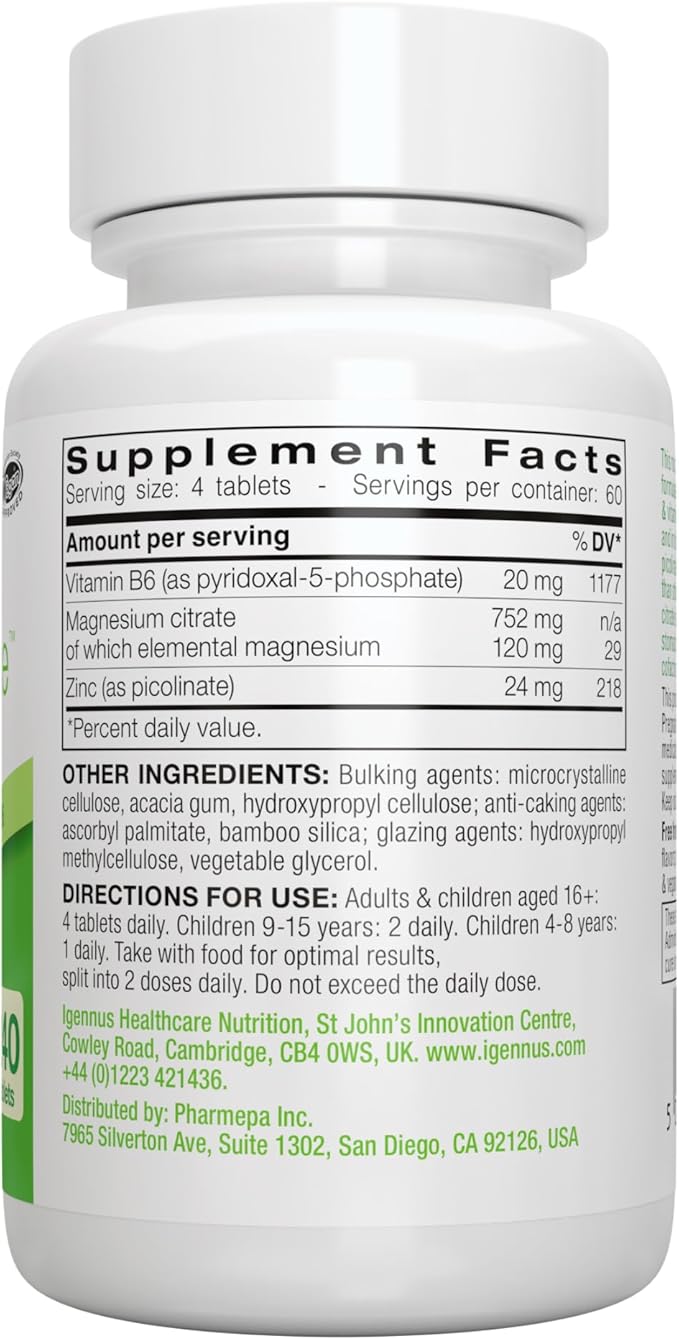 Igennus Neurobalance High Absorption Zinc Magnesium & B6 Complex, Cognitive Support, Focus & Recovery, 24mg Chelated Zinc Picolinate, Oxide-Free Magnesium, Vegan, Non-GMO, 240 Tablets