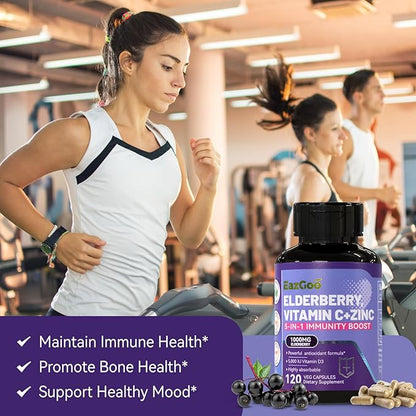 Sambucus Elderberry with Zinc & Vitamin C - 5 in 1 Immune Support Supplement, Non-GMO, 120 Vegetarian Capsules, 2 Months Supply