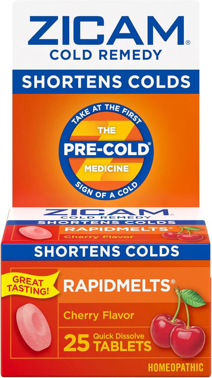 Zicam Cold Remedy with 25 Cherry Rapidmelts and 25 Assorted Fruit Drops, Zinc Homeopathic Cold Shortening Medicine