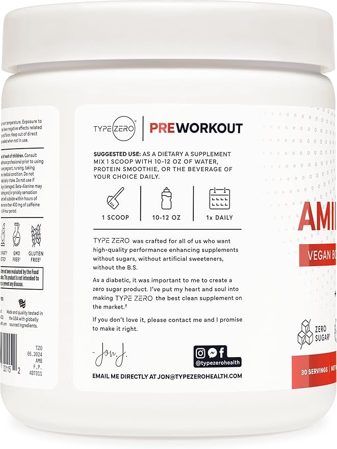 Type Zero AminoBurn - Natural Pre Workout + BCAA (Tropical Punch | 30serv) Sugar Free BCAAs Amino Acids Supplement Keto Preworkout, Amino Preworkout and Post Workout Drink