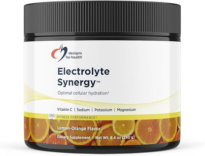 Designs for Health Electrolyte Synergy Powder - Hydration Support Drink Mix Powder Supplement with Vitamin C, D-Ribose + Antioxidants - Natural Lemon-Orange Flavor (30 Servings / 240g)