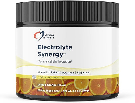 Designs for Health Electrolyte Synergy Powder - Hydration Support Drink Mix Powder Supplement with Vitamin C, D-Ribose + Antioxidants - Natural Lemon-Orange Flavor (30 Servings / 240g)