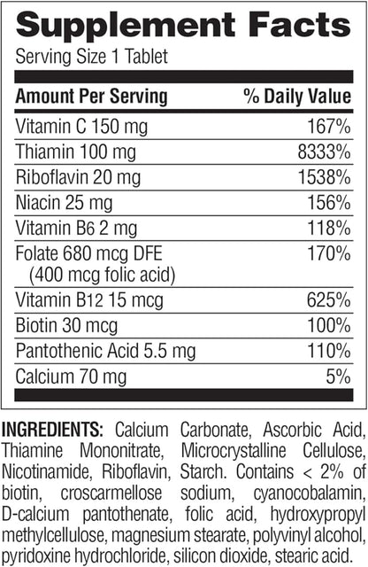 Nature's Wonder Super B Complex with Vitamin C, Vitamin B12, & Folic Acid – Supports Energy Metabolism, Immune Function, Nervous System, Skin & Muscle Health, 150 Tablets