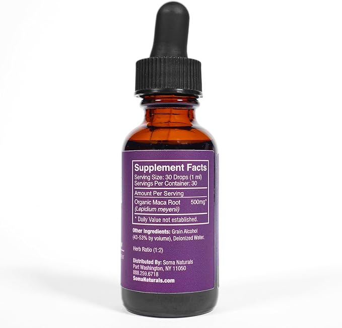 Organic Maca Root Extract, Focus and Energy Supplement, Supports Clarity Performance Concentration, Non-GMO, Gluten-Free, 1fl oz, 30ml