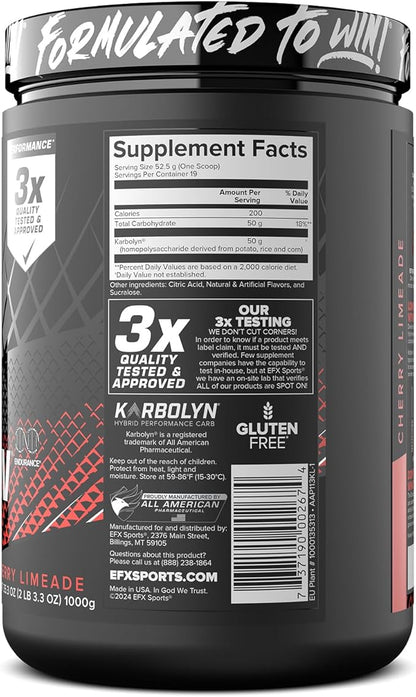 EFX Sports Karbolyn Fuel | Fast-Absorbing Carbohydrate Powder | Carb Load, Sustained Energy, Quick Recovery | Stimulant Free | 19 Servings (Cherry Limeade)