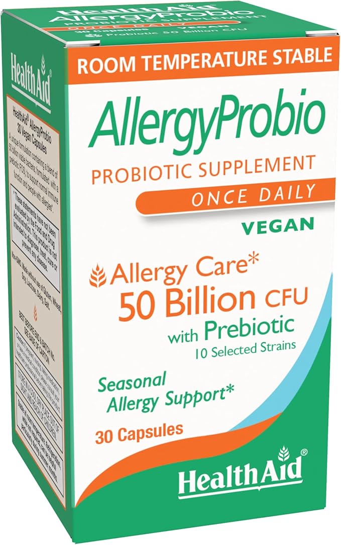 AllergyProbio, 50 Billion CFU Vegan Probiotic with Prebiotic, 30 Capsules, Once Daily Seasonal Allergy Support