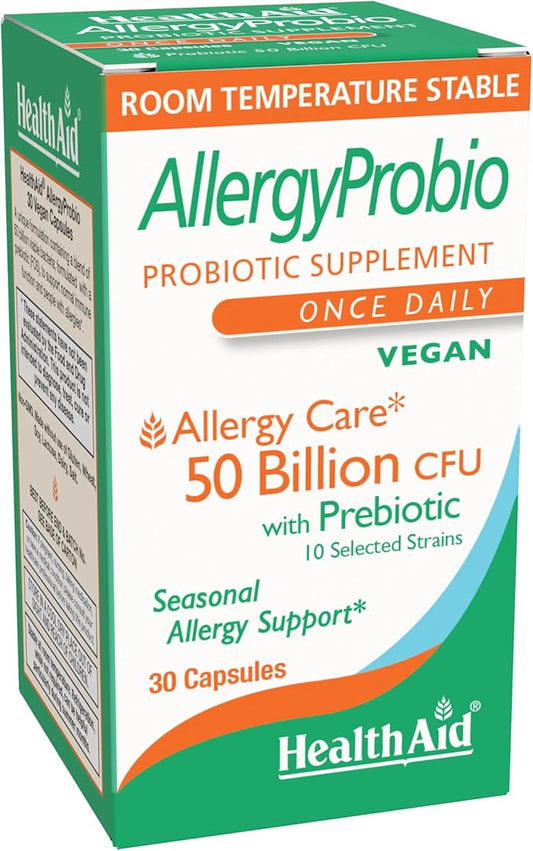 AllergyProbio, 50 Billion CFU Vegan Probiotic with Prebiotic, 30 Capsules, Once Daily Seasonal Allergy Support