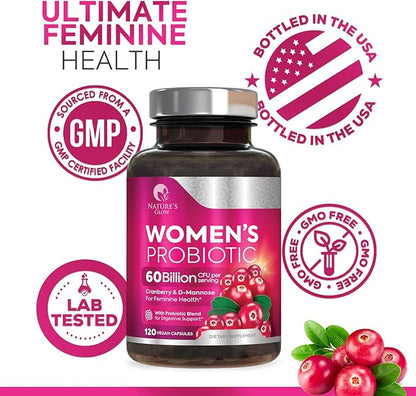 Probiotics For Women 60 Billion CFU - Women's Probiotic For Digestive Health 16 Unique Strains - Daily Vaginal PH Balance & Feminine Health Support, Womens Probiotic With Acidophilus - 120 Capsules
