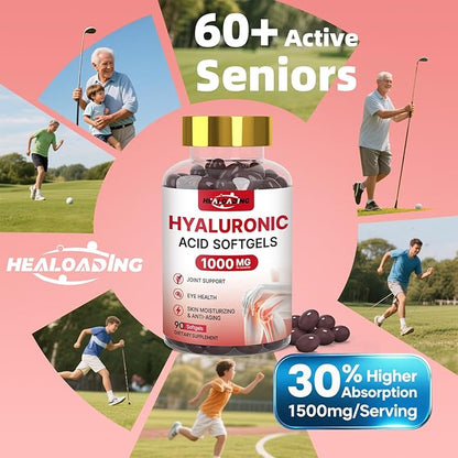 Hyaluronic Acid Supplements 1000mg Softgels: Joint Supplements for Men Hyaluronic Acid for Skin & Joint Hydration Non-GMO and Gluten Free