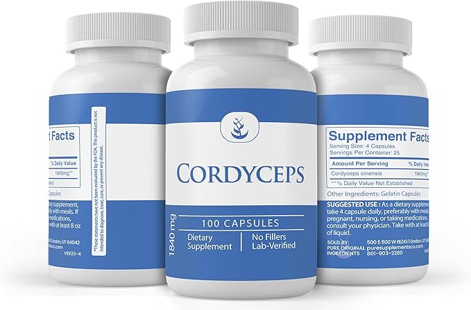 Pure Original Ingredients Cordyceps, (100 Capsules) Always Pure, No Additives Or Fillers, Lab Verified