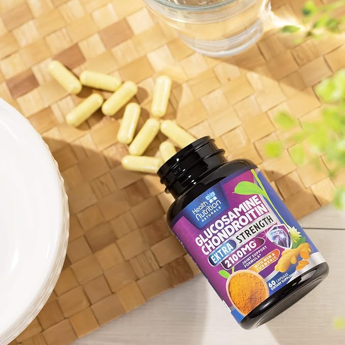 Glucosamine Chondroitin MSM Complex - 2100mg Joint Support Supplement with Turmeric & Boswellia - Quercetin for Joints, Bones, Knees & Mobility - Triple Strength Glucosamine Sulfate - 60 Capsules