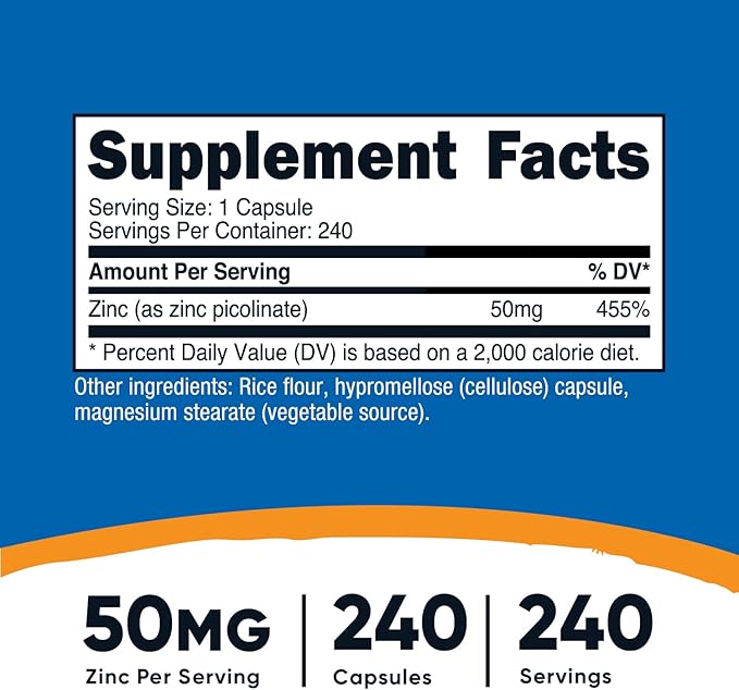 Nutricost Zinc Picolinate 50mg, 240 Vegetarian Capsules - Gluten Free and Non-GMO (240 Caps)