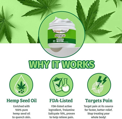 Hempvana Maximum Strength Relief Cream. Hemp Seed Oil for Muscles & Joints, AS-SEEN-ON-TV, Odor-Free, Non-Greasy, Long-Lasting Relief