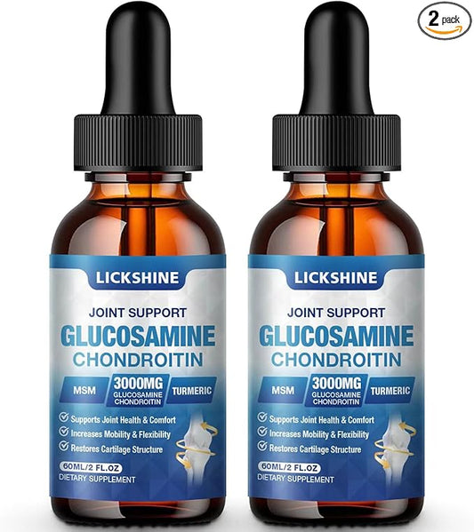 2 Pack Glucosamine Chondroitin MSM Liquid Drops - Extra Strength Joint Support Supplement for Adults with Quercetin Boswelia, Bromelain, Hyaluronic Acid, Antioxidant Immune Support (4 Fl oz)