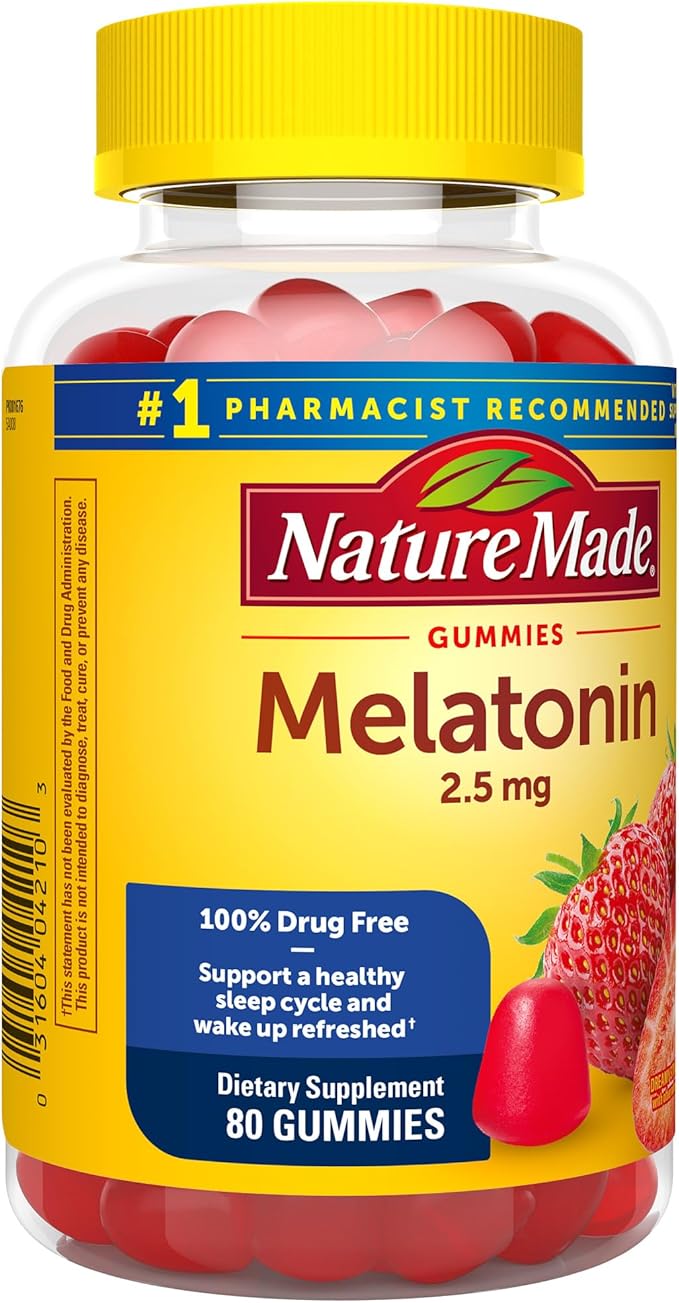Nature Made Melatonin Gummies 2.5 mg, 100% Drug Free Sleep Aid for Adults, Melatonin Supplement 80 Count, 80 Day Supply
