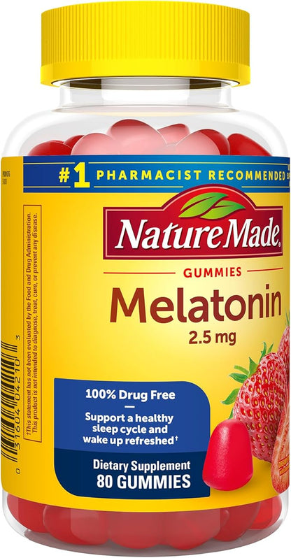 Nature Made Melatonin Gummies 2.5 mg, 100% Drug Free Sleep Aid for Adults, Melatonin Supplement 80 Count, 80 Day Supply