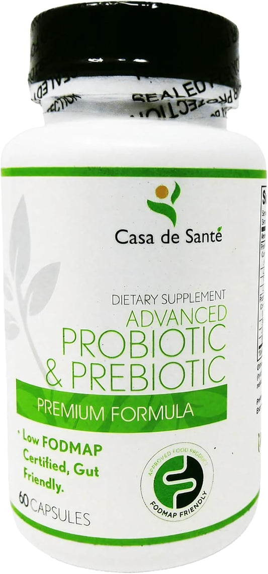 Low FODMAP Certified Probiotic & Prebiotic Synbiotic Supplement, IBS IBD & SIBO Dairy Free Vegan, Soy/Gluten/Inulin Free Non GMO No Gas No Bloating (60 Caps)