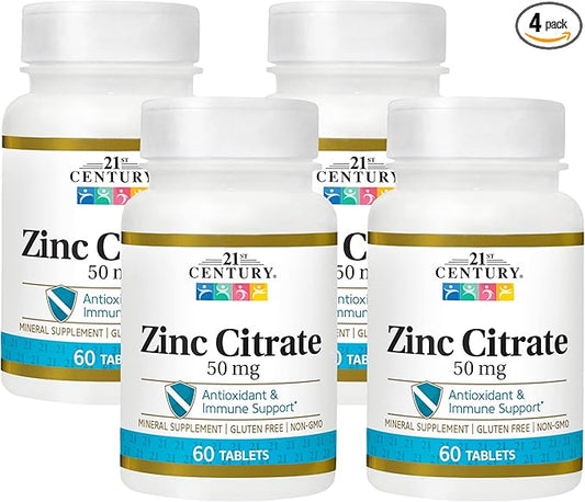 21st Century Healthcare Zinc Citrate Tablets 50mg, 60 Count (Pack of 4)