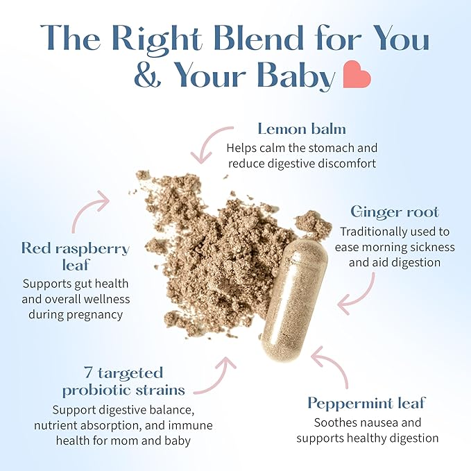 lovebug PROBIOTICS FSA HSA Prenatal Probiotic 20 Billion CFU Tummy Soothe Blend with Peppermint,Ginger Root,Red Raspberry Leaf & Lemon Balm 60 Count