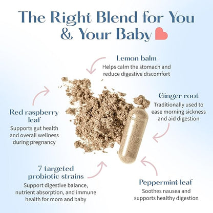 lovebug PROBIOTICS FSA HSA Prenatal Probiotic 20 Billion CFU Tummy Soothe Blend with Peppermint,Ginger Root,Red Raspberry Leaf & Lemon Balm 60 Count