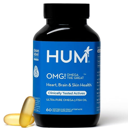 HUM OMG! Omega The Great - Triple Omega 3 Fish Oil Supplement with DHA, EHA & Vitamin E to Support Bright & Even Skin Tone - Gluten Free & Non-GMO (60-Count)